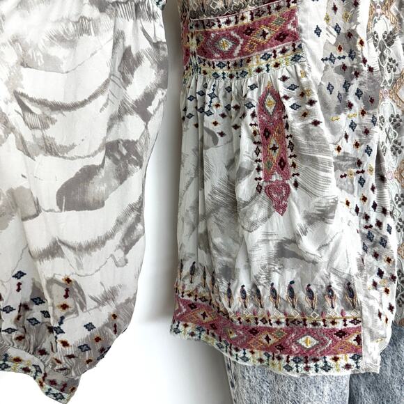 Johnny Was Deliza Silk Embroidered Long Sleeve Tunic Top Blouse Gray Boho XS - Picture 11 of 13